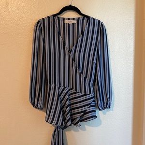 Loft Navy Blue Striped Blouse